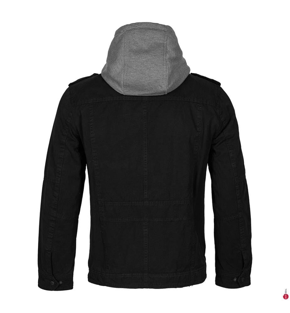Veste Washed Cotton Faux Shearling Lined Hooded Military - Noir