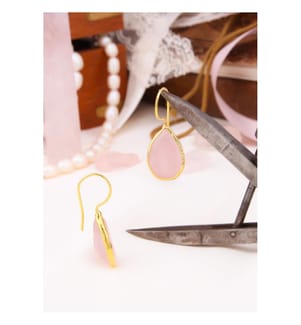 Boucles d'Oreilles en Quartz - Doré et Rose