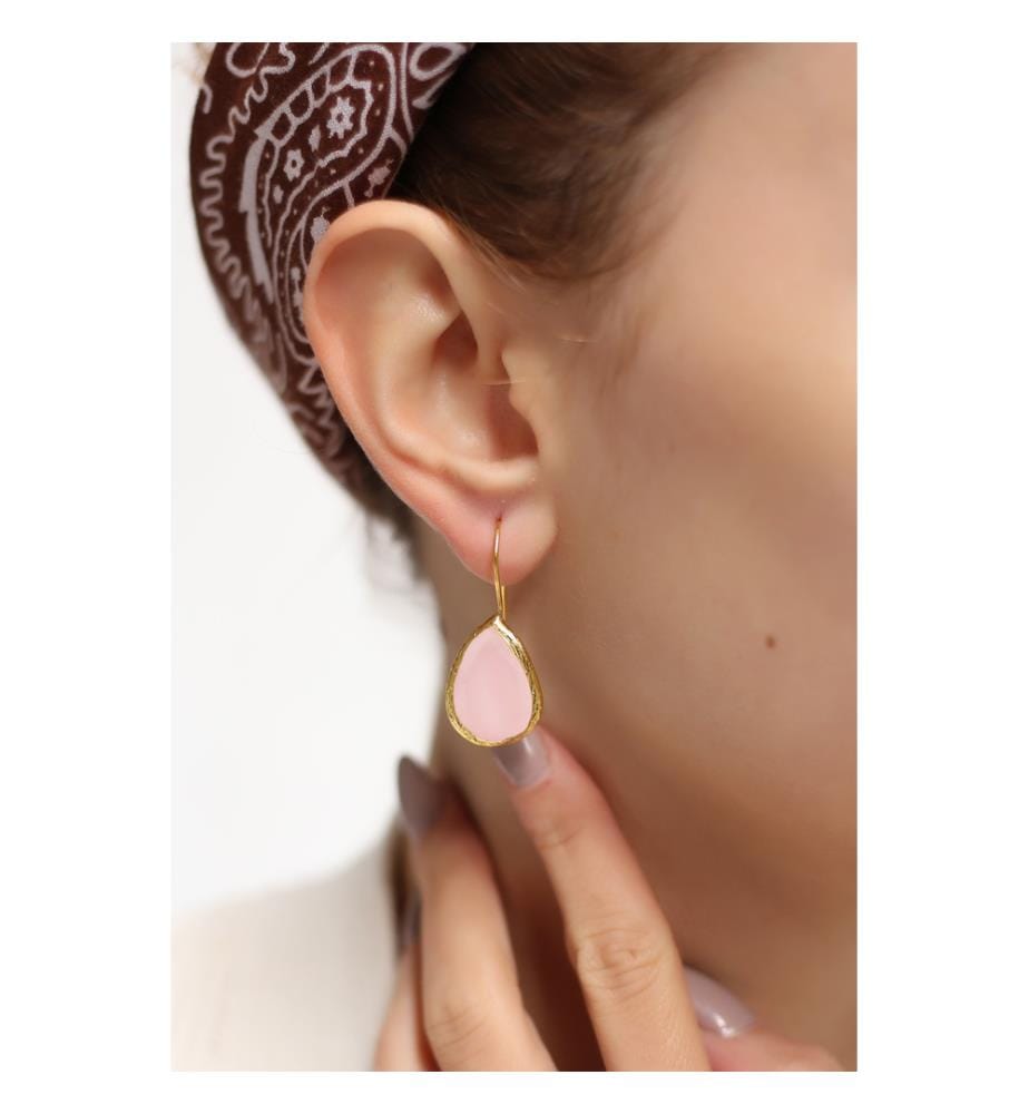 Boucles d'Oreilles en Quartz - Doré et Rose