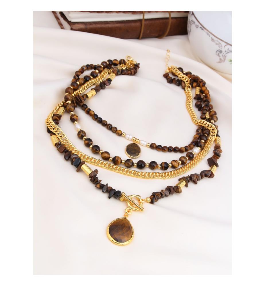 Tiger eye necklace - Gold and brown