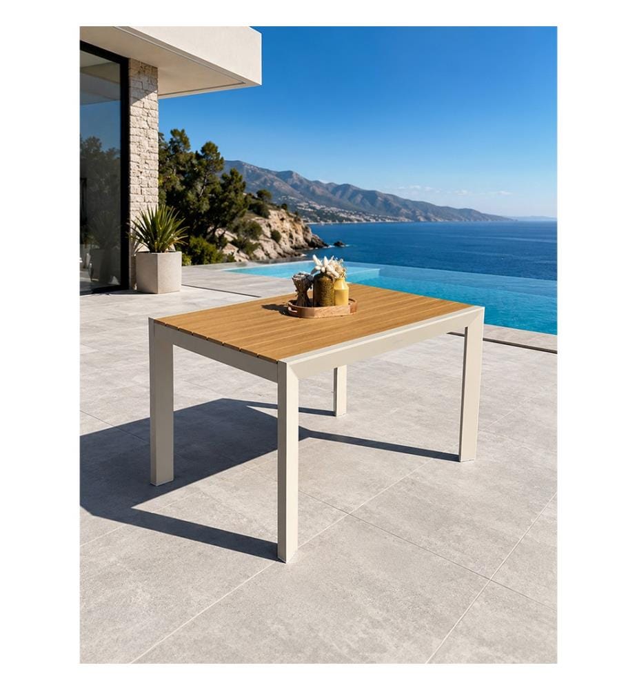 Gartentisch TONGA (120 x 80 cm) aus Aluminium mit Tischplatte aus Polywood in Holzoptik - GREGE