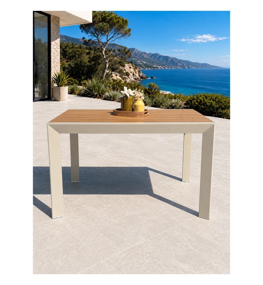 Gartentisch TONGA (120 x 80 cm) aus Aluminium mit Tischplatte aus Polywood in Holzoptik - GREGE