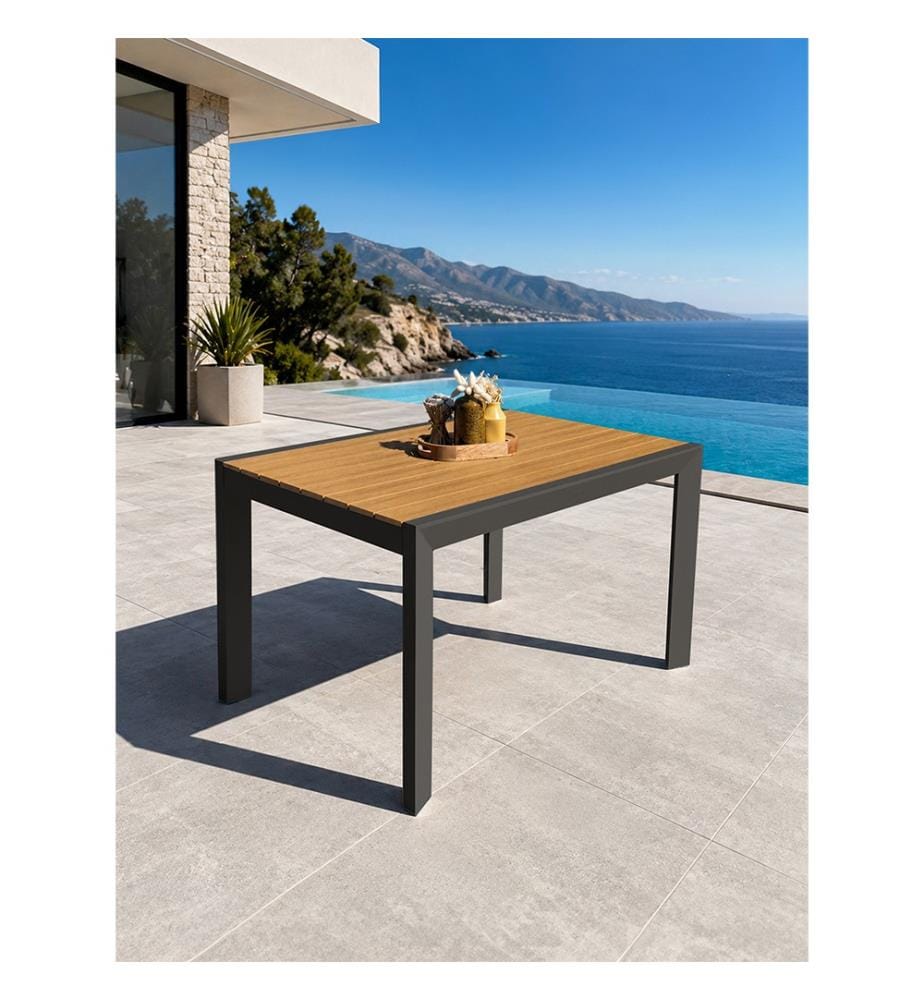 Gartentisch TONGA (120 x 80 cm) aus Aluminium mit Tischplatte aus Polywood in Holzoptik - ANTHRAZITGRAU