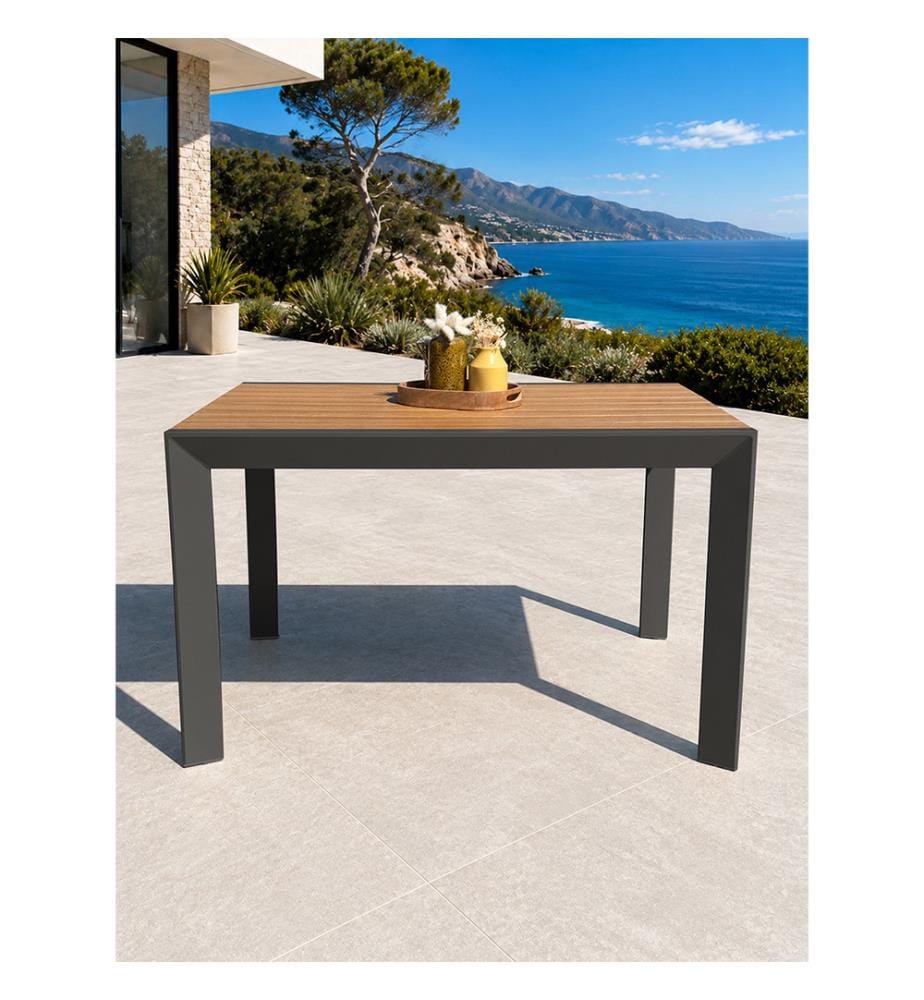 Gartentisch TONGA (120 x 80 cm) aus Aluminium mit Tischplatte aus Polywood in Holzoptik - ANTHRAZITGRAU