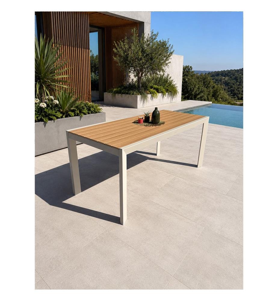 Gartentisch TONGA (170 x 80 cm) aus Aluminium mit Tischplatte aus Polywood in Holzoptik - GREGE