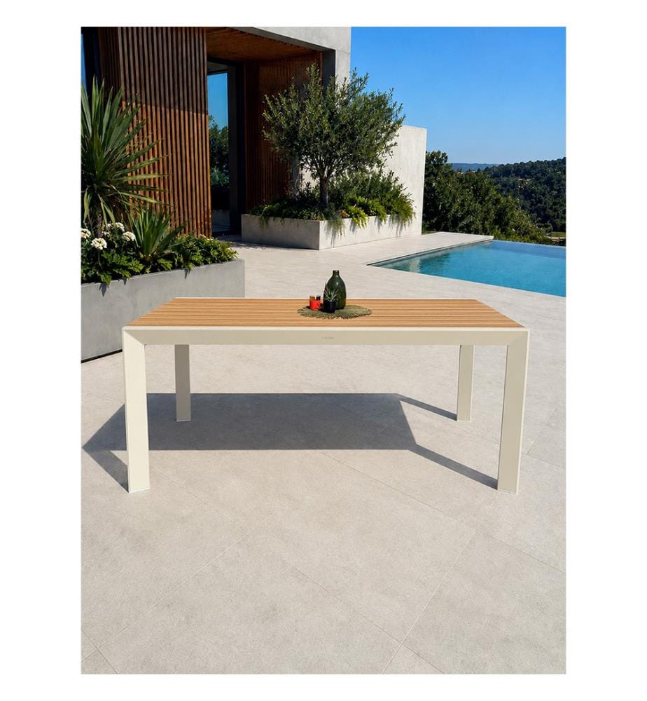 Gartentisch TONGA (170 x 80 cm) aus Aluminium mit Tischplatte aus Polywood in Holzoptik - GREGE