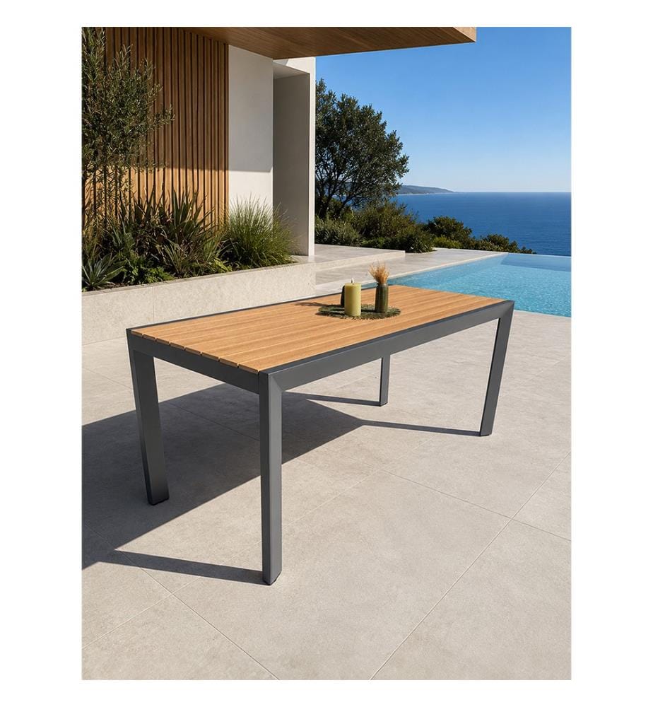 Gartentisch TONGA (170 x 80 cm) aus Aluminium mit Tischplatte aus Polywood in Holzoptik - ANTHRAZITGRAU