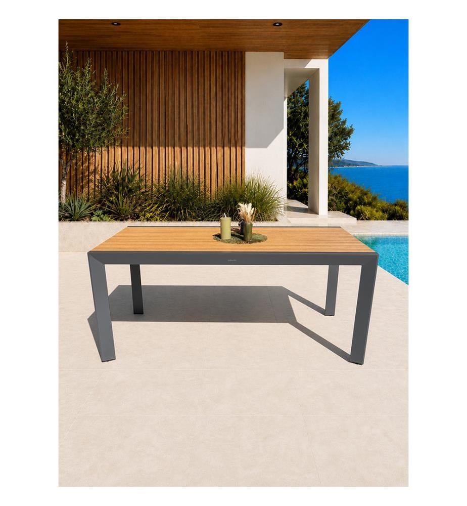 Gartentisch TONGA (170 x 80 cm) aus Aluminium mit Tischplatte aus Polywood in Holzoptik - ANTHRAZITGRAU