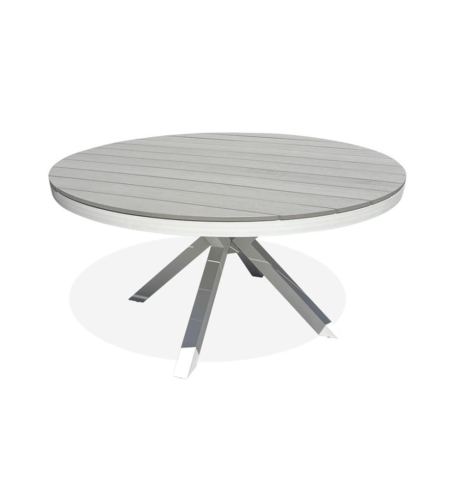 Runder Gartentisch ELBA (Durchmesser 142 cm) aus Aluminium mit Tischplatte aus Polywood - WEISS