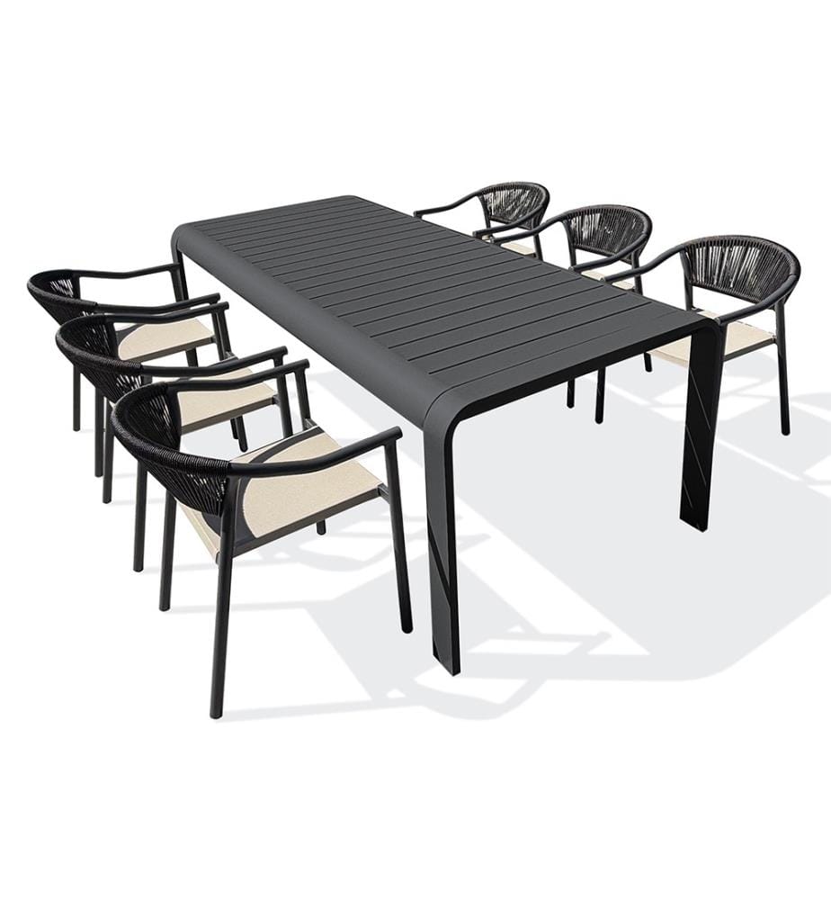 Gartentisch-Set HANOI (220 x 100 cm) aus Aluminium und 6 Sessel SUMBA - ANTHRAZITGRAU