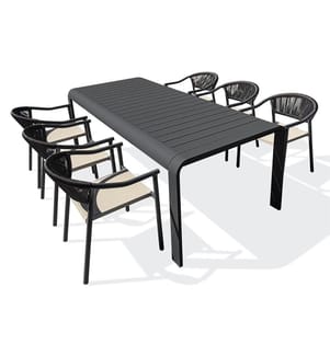 Gartentisch-Set HANOI (220 x 100 cm) aus Aluminium und 6 Sessel SUMBA - ANTHRAZITGRAU