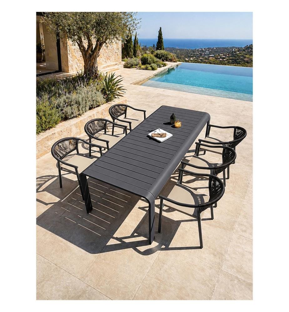 Gartentisch-Set HANOI (220 x 100 cm) aus Aluminium und 6 Sessel SUMBA - ANTHRAZITGRAU