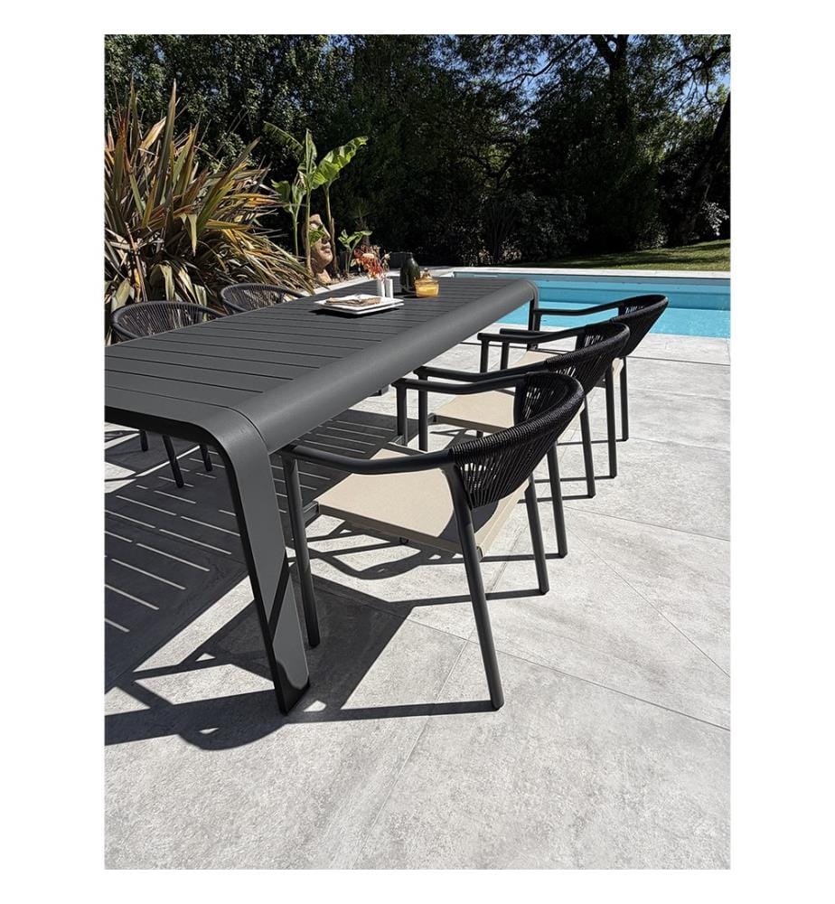 Gartentisch-Set HANOI (220 x 100 cm) aus Aluminium und 6 Sessel SUMBA - ANTHRAZITGRAU