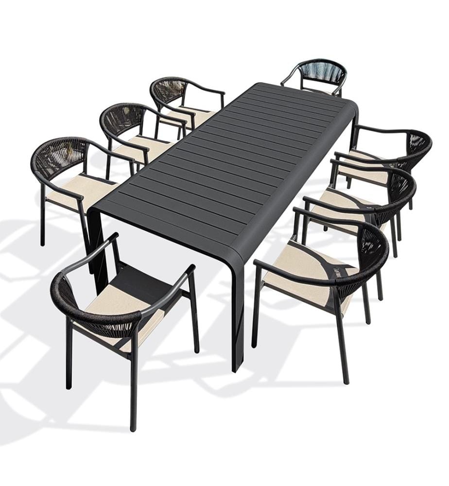 Gartentisch-Set HANOI (220 x 100 cm) aus Aluminium und 8 Sessel SUMBA - ANTHRAZITGRAU