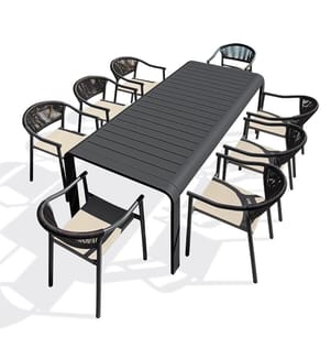 Gartentisch-Set HANOI (220 x 100 cm) aus Aluminium und 8 Sessel SUMBA - ANTHRAZITGRAU