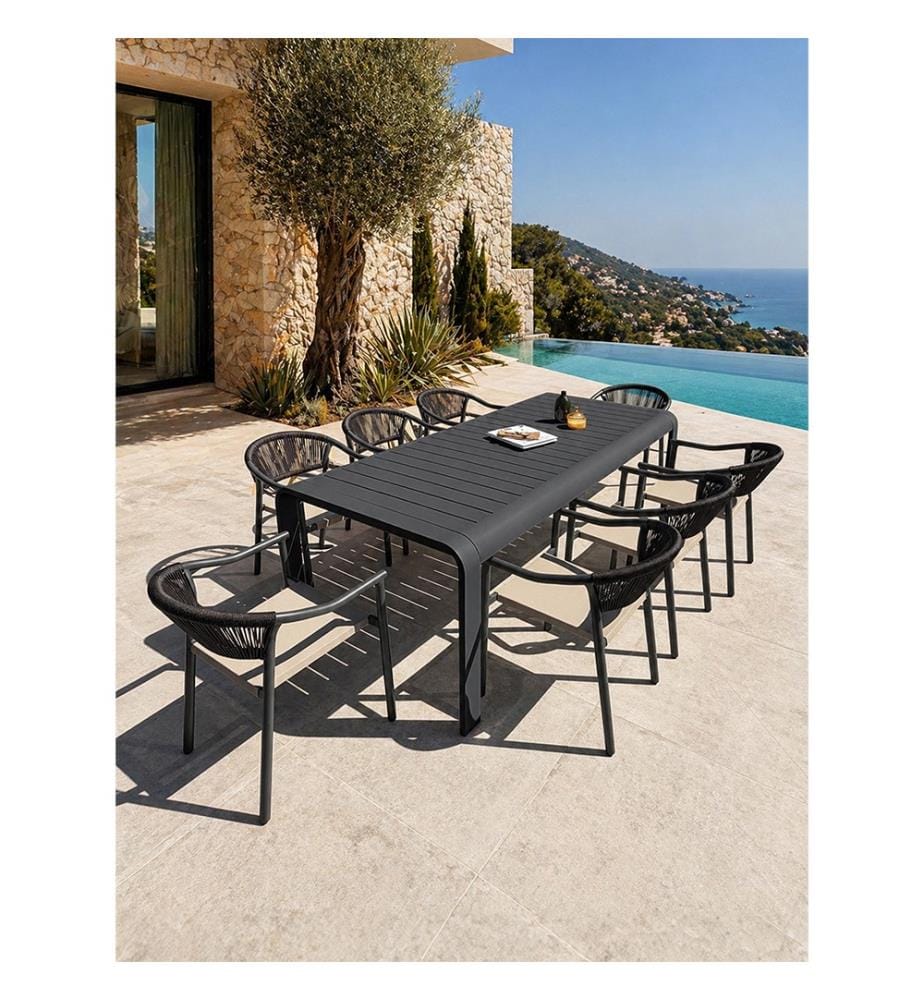 Gartentisch-Set HANOI (220 x 100 cm) aus Aluminium und 8 Sessel SUMBA - ANTHRAZITGRAU