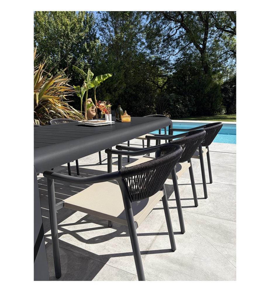 Gartentisch-Set HANOI (220 x 100 cm) aus Aluminium und 8 Sessel SUMBA - ANTHRAZITGRAU