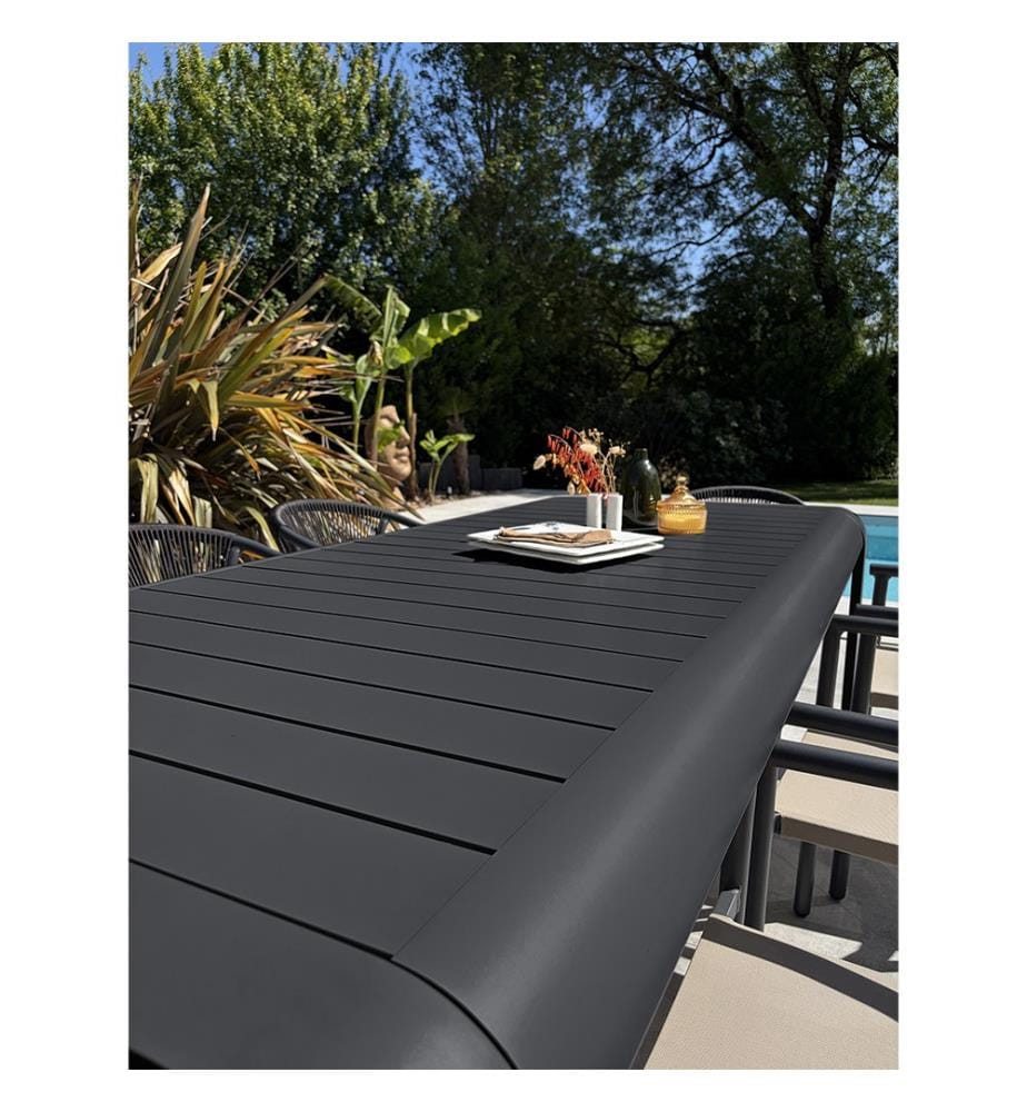 Gartentisch-Set HANOI (220 x 100 cm) aus Aluminium und 8 Sessel SUMBA - ANTHRAZITGRAU