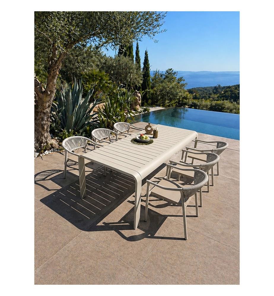 Gartentisch-Set HANOI (220 x 100 cm) aus Aluminium und 6 Sessel SUMBA - GREGE