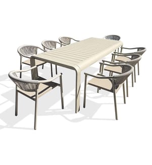 Gartentisch-Set HANOI (220 x 100 cm) aus Aluminium und 8 Sessel SUMBA - GREGE