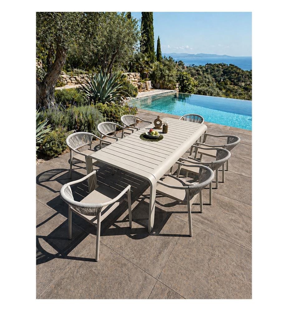 Gartentisch-Set HANOI (220 x 100 cm) aus Aluminium und 8 Sessel SUMBA - GREGE