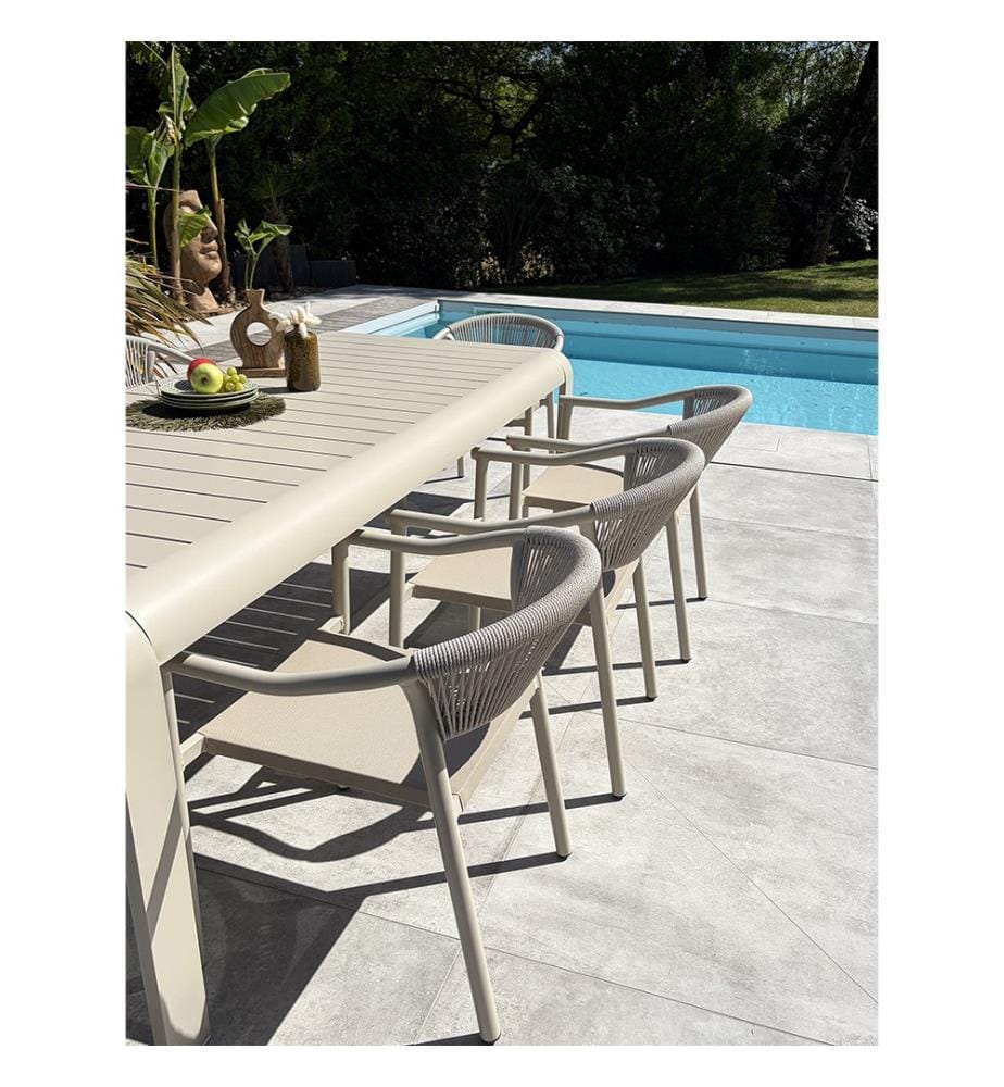 Gartentisch-Set HANOI (220 x 100 cm) aus Aluminium und 8 Sessel SUMBA - GREGE