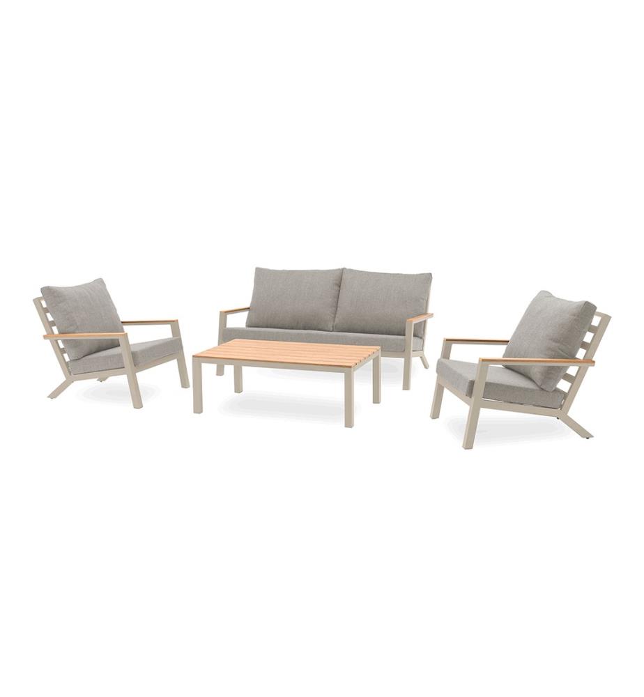 KOMMOS 5-Sitzer-Gartenmöbelgarnitur aus Aluminium mit Tischplatte aus Verbundwerkstoff - GREGE