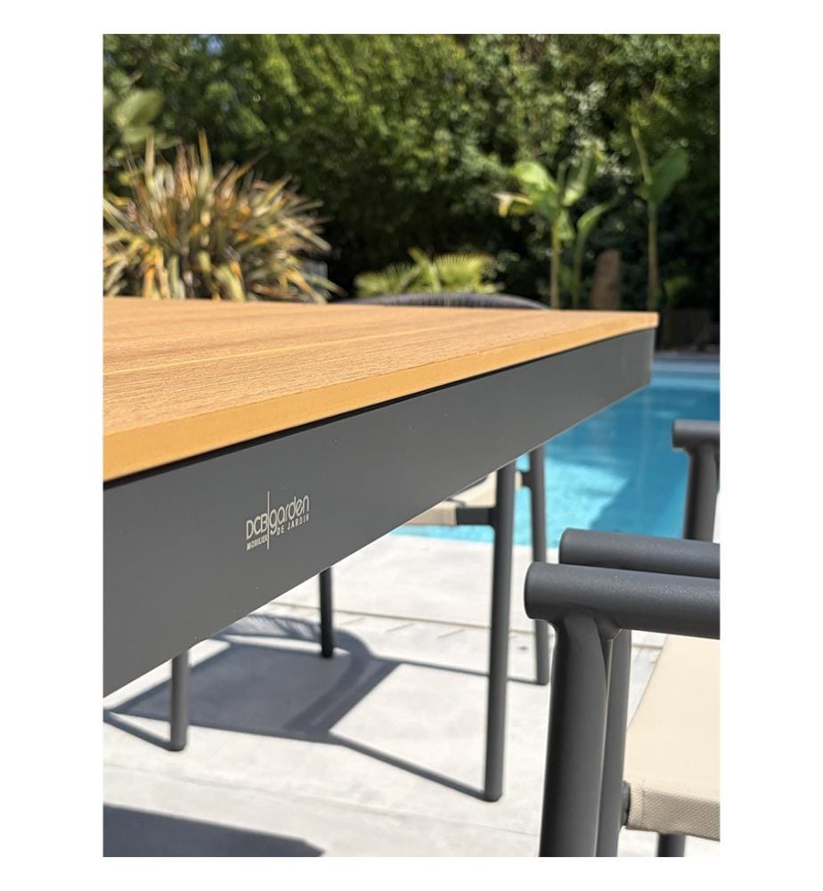Lot composé d'une table de jardin LAMU (180x100 cm) en aluminium et plateau polywood aspect bois et 8 fauteuils SUMBA - GRIS ANTHRACITE