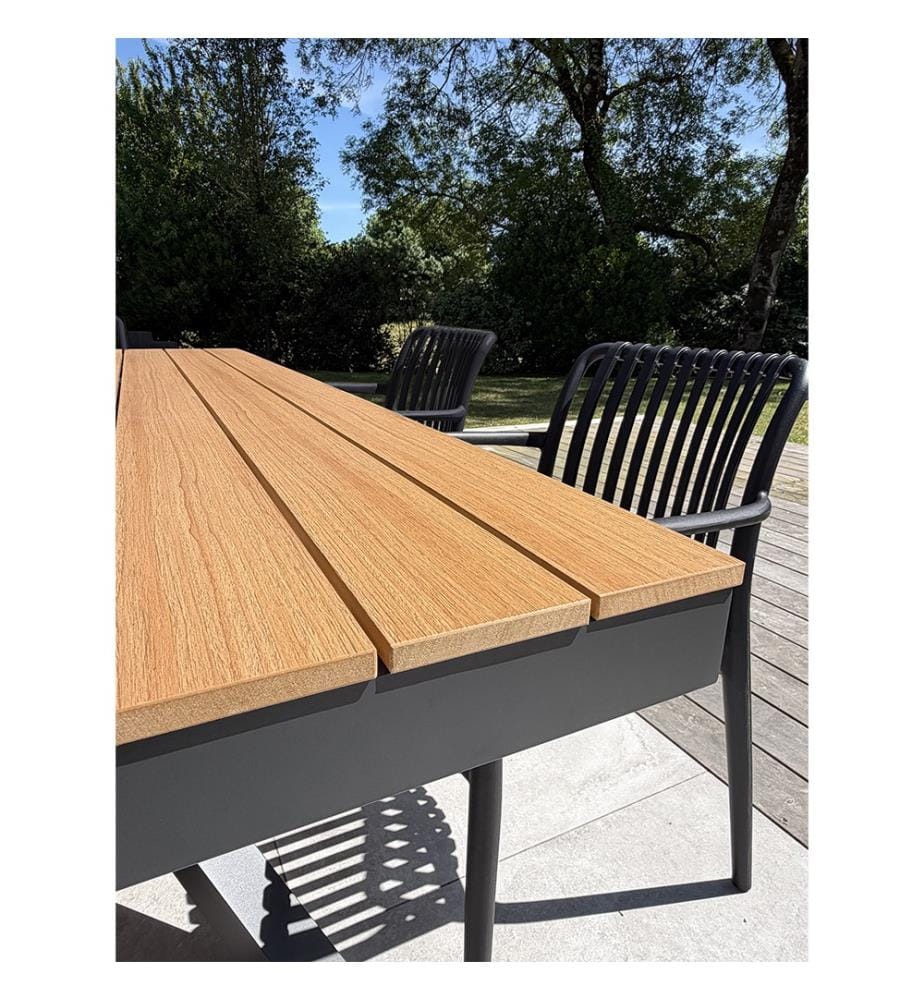 Lot composé d'une table de jardin LAMU (180x100 cm) en aluminium et plateau polywood aspect bois et 4 fauteuils TIAGO noir - GRIS ANTHRACITE
