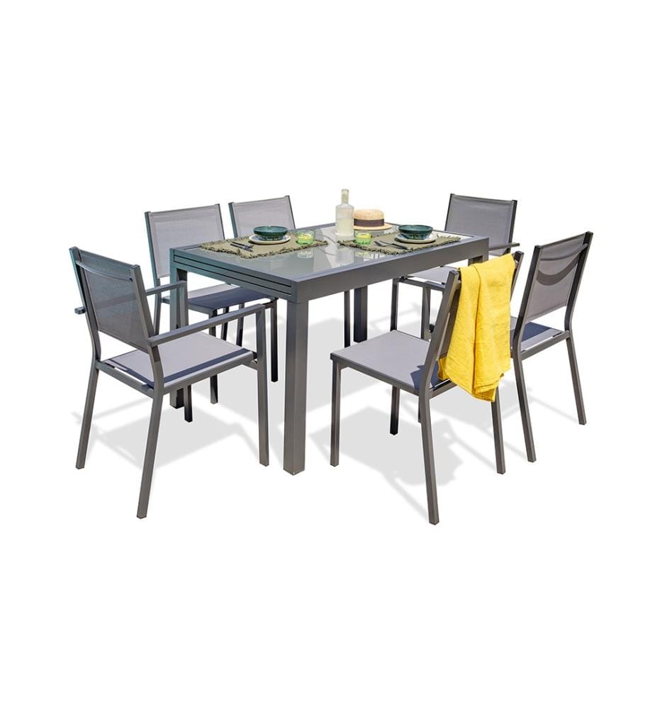 Ensemble Repas de Jardin Tolède 6 Places - Gris Anthracite