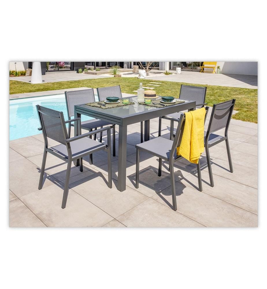 Ensemble Repas de Jardin Tolède 6 Places - Gris Anthracite