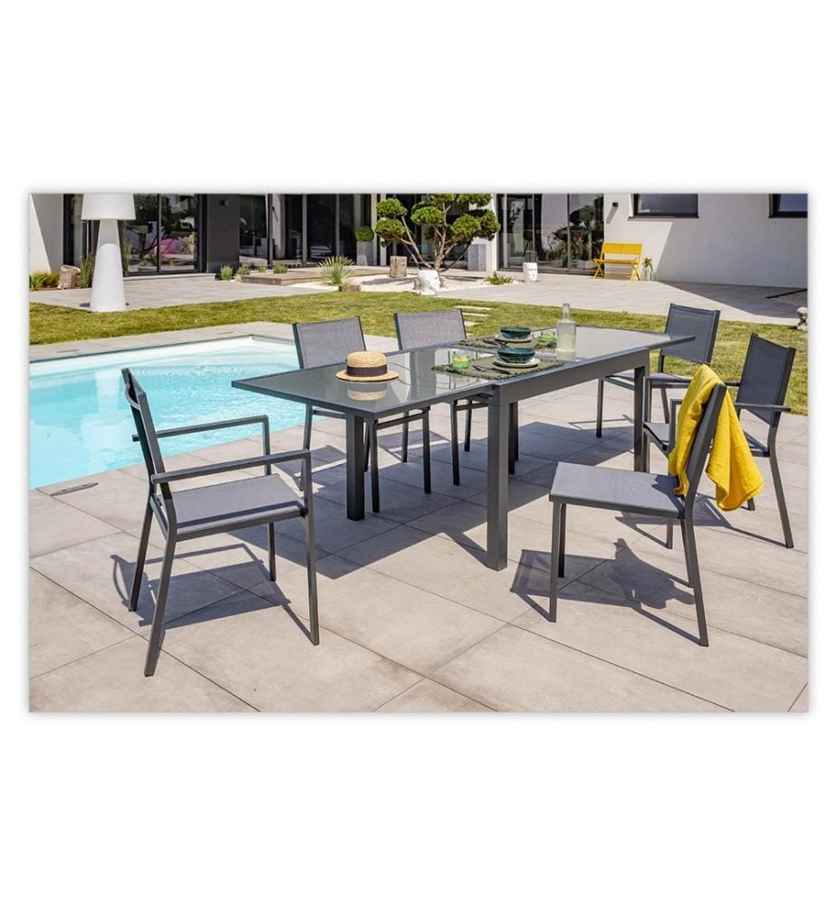 Ensemble Repas de Jardin Tolède 6 Places - Gris Anthracite