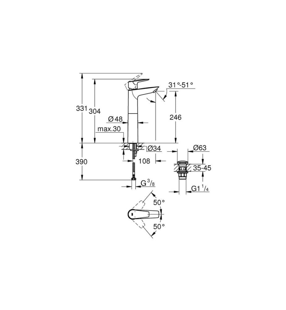 GROHE - Robinetterie de lavabo Start Edge 1/2 XL-Size
