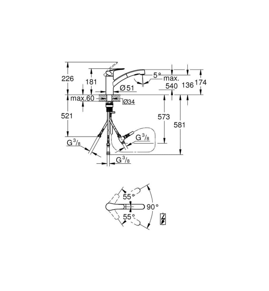GROHE - Robinetterie de cuisine Start 3/8, laiton, extractible