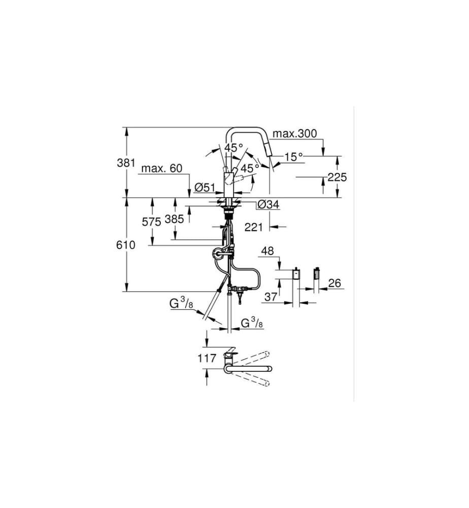 GROHE - Robinetterie de cuisine Start 3/8, laiton, extractible