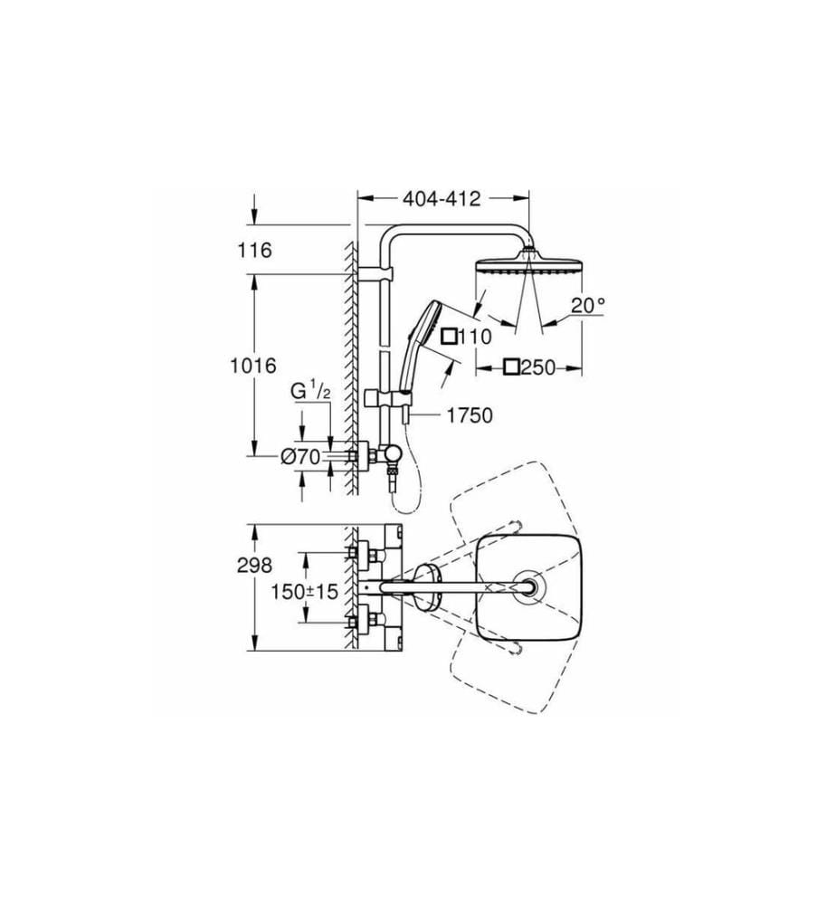 GROHE Vitalio Comfort 250 mit Thermostatarmatur Schwarz Matt