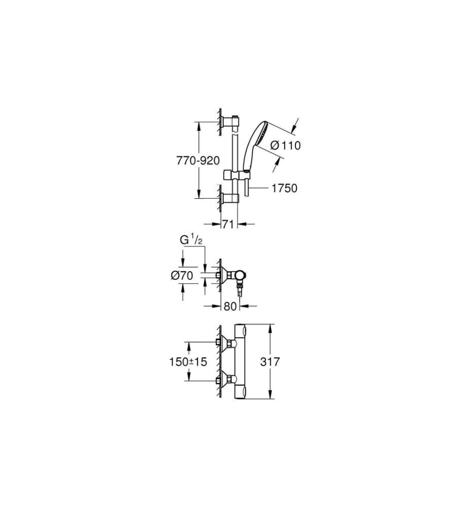 GROHE Mitigeur de douche thermostatique Precision Flow 1/2' 900 mm