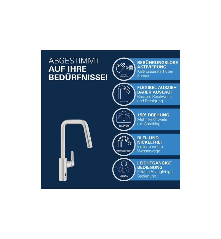 Mitigeur de cuisine GROHE Start 3/8', Supersteel, extractible