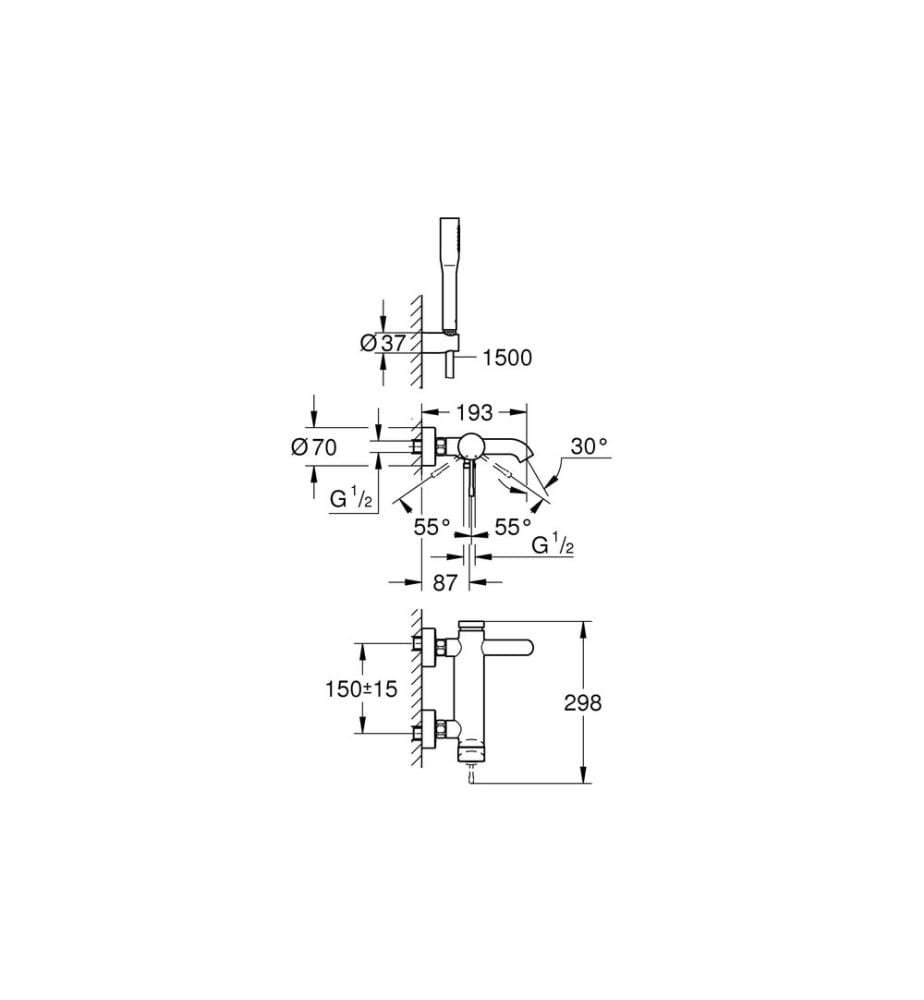 GROHE Badewannenarmatur Essence 1/2', Chrom, mit Handbrause