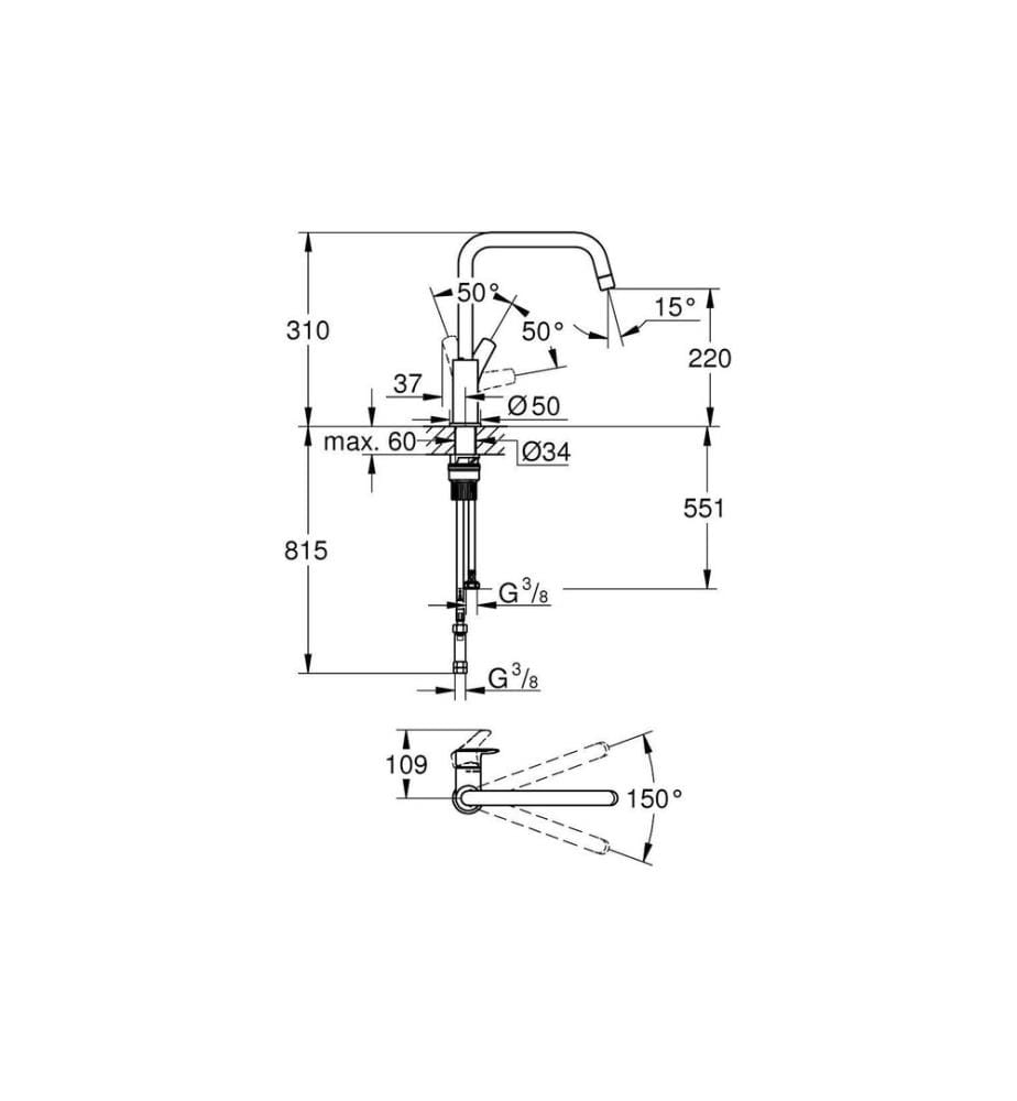 GROHE Küchenarmatur Start 3/8', Messing, U-Auslauf