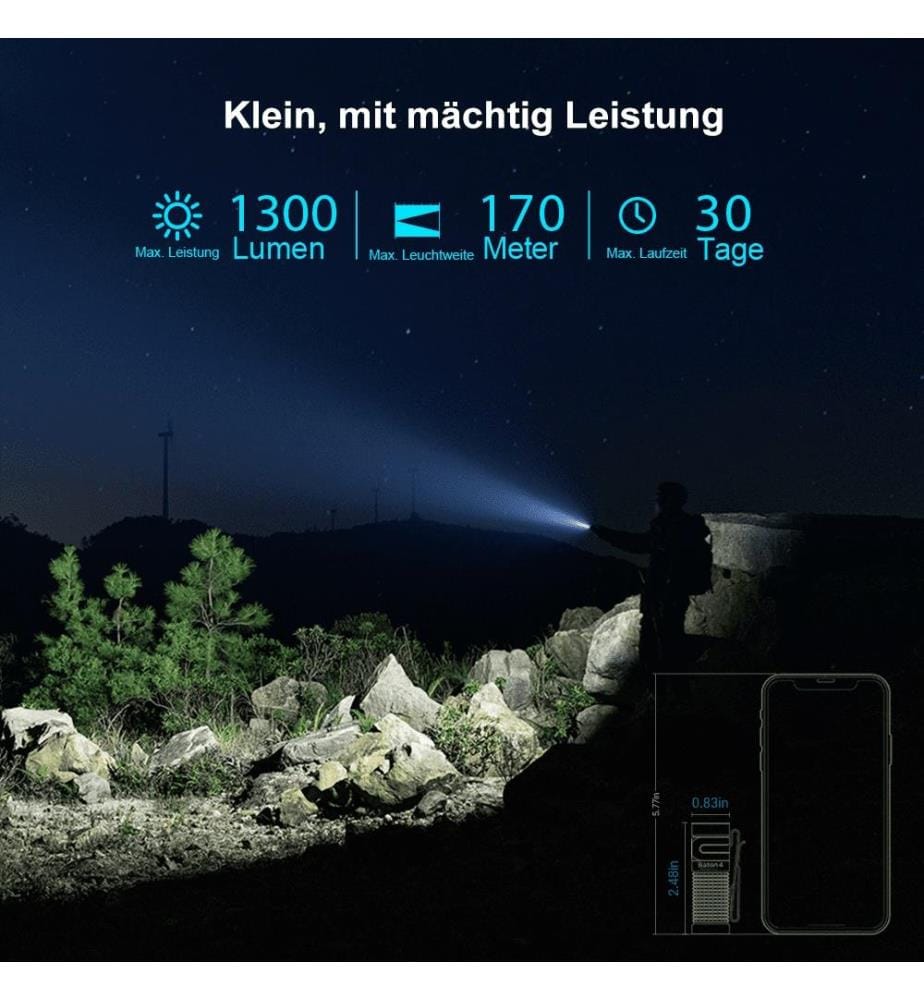 Lampe de poche, EDC de 1 300 lumens - Noir