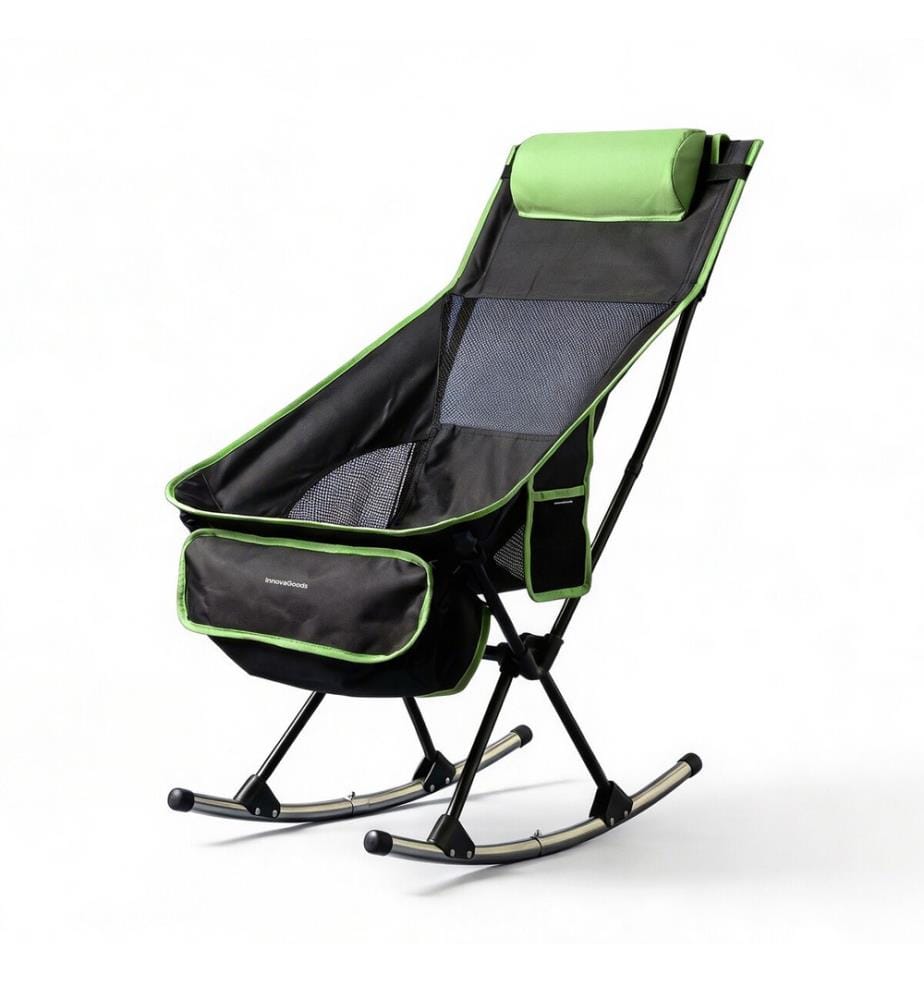 Chaise à bascule de camping pliante 2 en 1 avec pochette, coussin et sac de transport Trillow - NoirVert