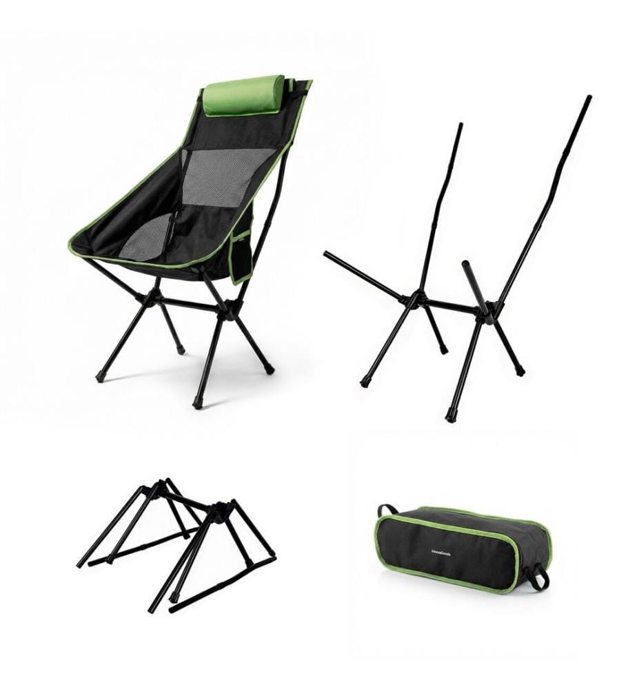 Chaise à bascule de camping pliante 2 en 1 avec pochette, coussin et sac de transport Trillow - NoirVert