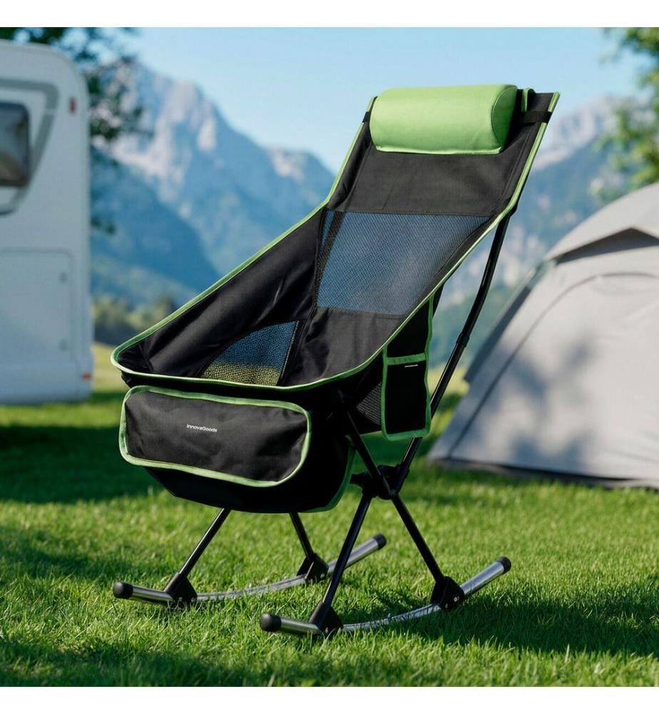 Chaise à bascule de camping pliante 2 en 1 avec pochette, coussin et sac de transport Trillow - NoirVert