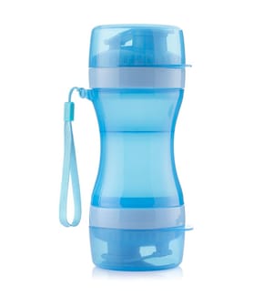 Bouteille 2 en 1 avec Récipients d'Eau et de Nourriture pour Animaux de Compagnie Pettap - Bleu