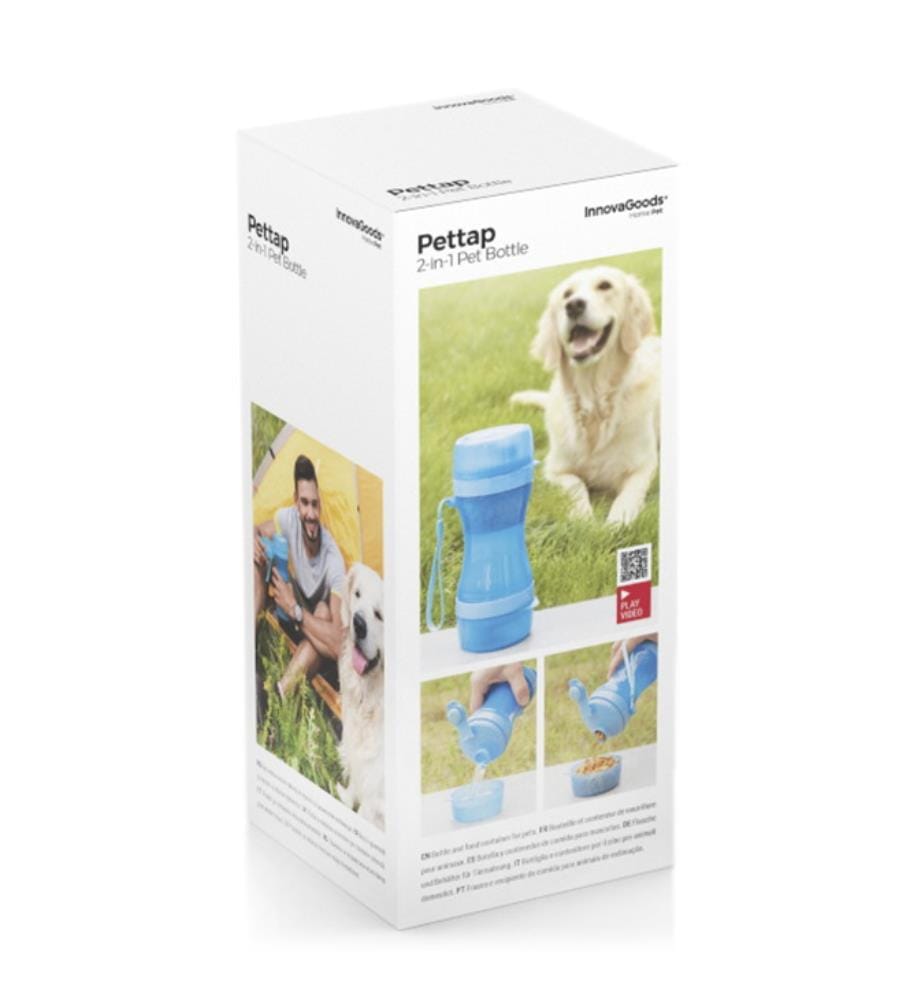 Bouteille 2 en 1 avec Récipients d'Eau et de Nourriture pour Animaux de Compagnie Pettap - Bleu