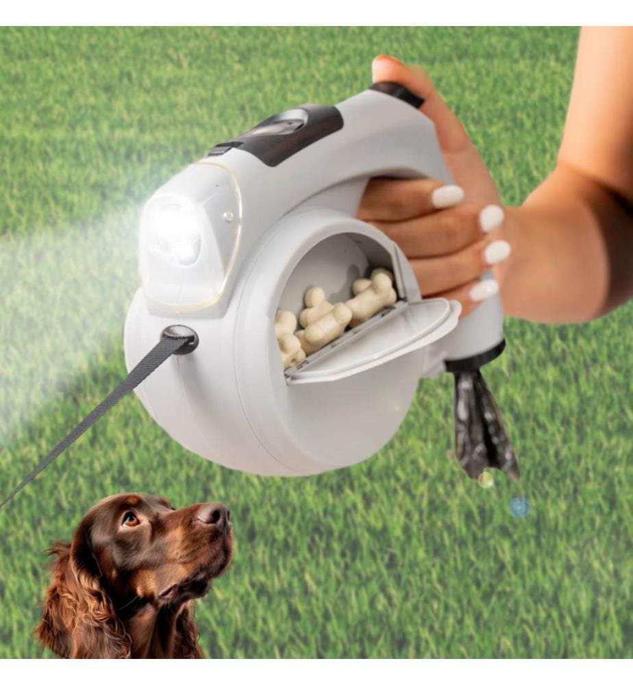 Laisse rétractable 6 en 1 pour chien - Gris et noir