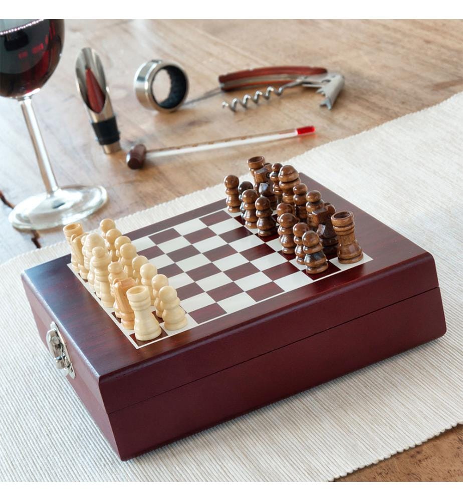 Set di scacchi e vino da 37 pezzi - Marrone