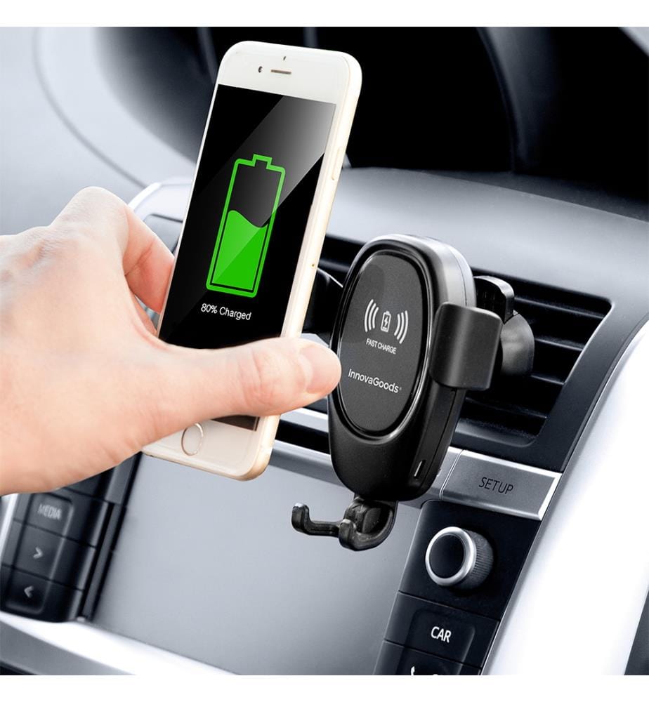 Support pour téléphone portable avec chargeur de voiture sans fil Wolder - Noir