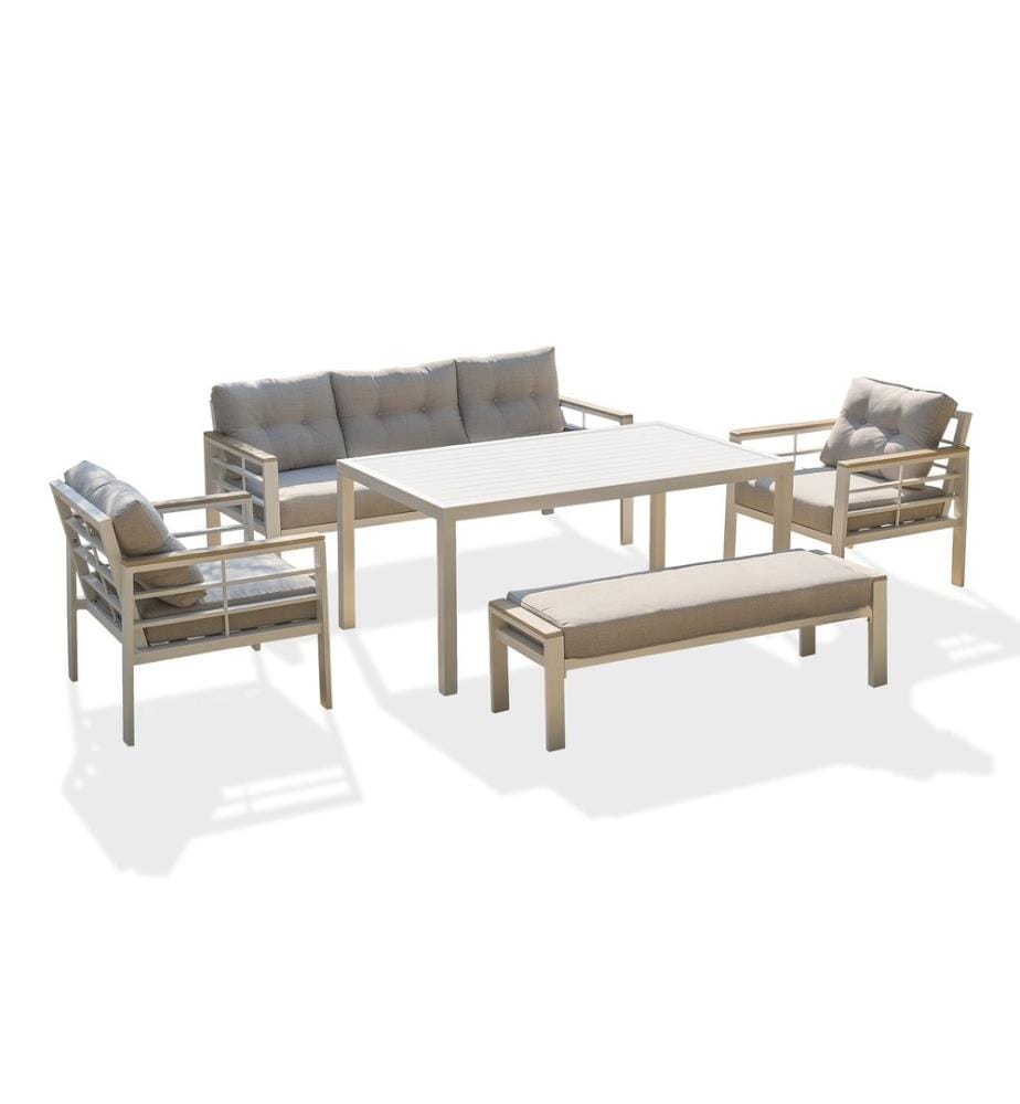 Ensemble repas de jardin CAYENNE 7 places en aluminium - BLANC